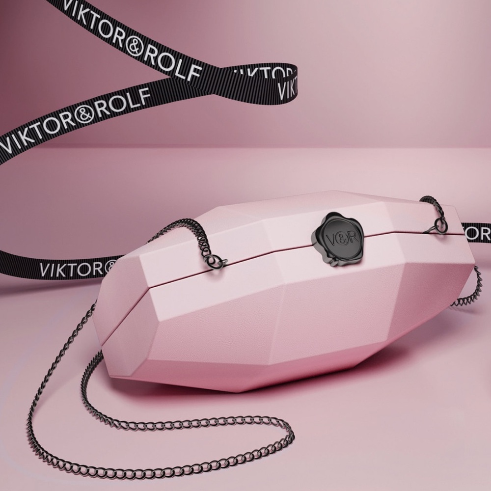 Viktor & Rolf Pink Geometric Clutch with Black Chain